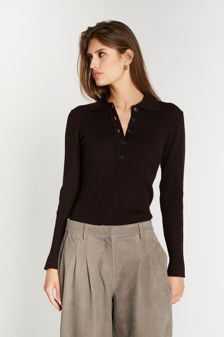 Bruuns Bazaar Women AnemoneBBValea knit polo Knit Chocolate brown