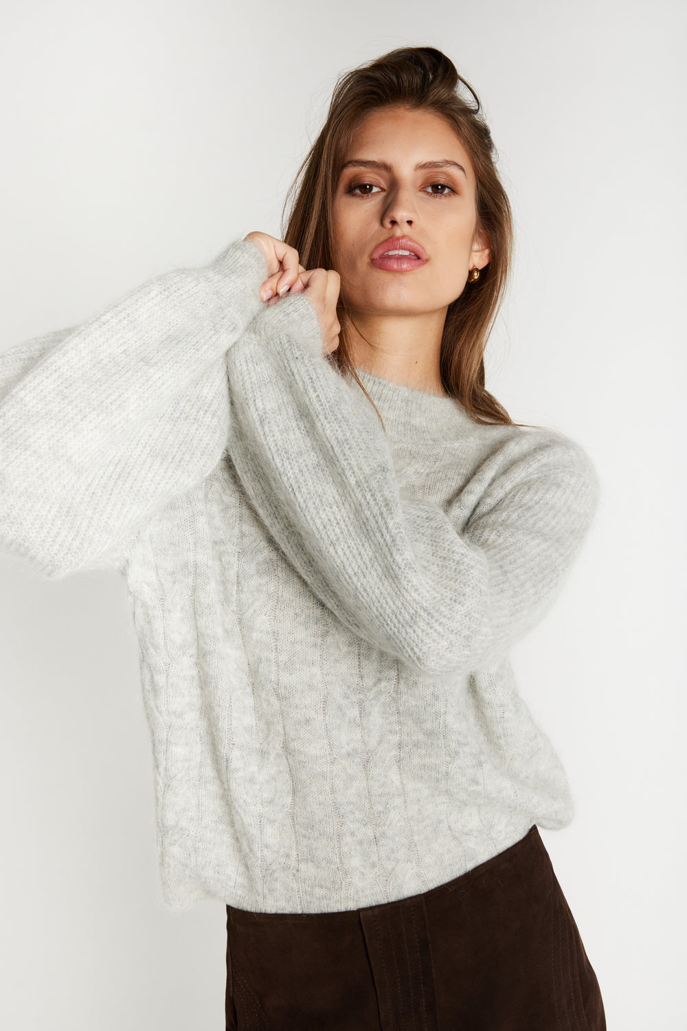 Bruuns Bazaar Women FluffyBBAmandra knit Knit Light grey melange