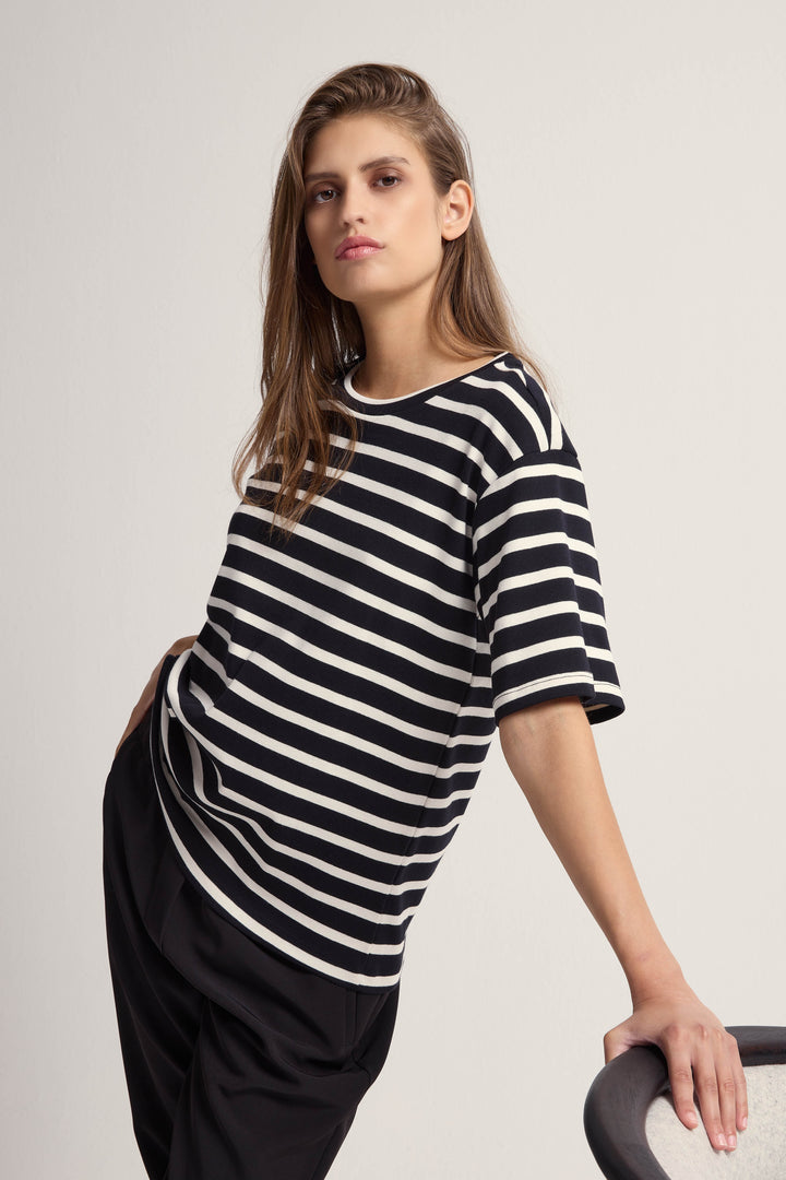 Bruuns Bazaar Women IguanuraBBBasic tee T-shirts Black / Creme stripe