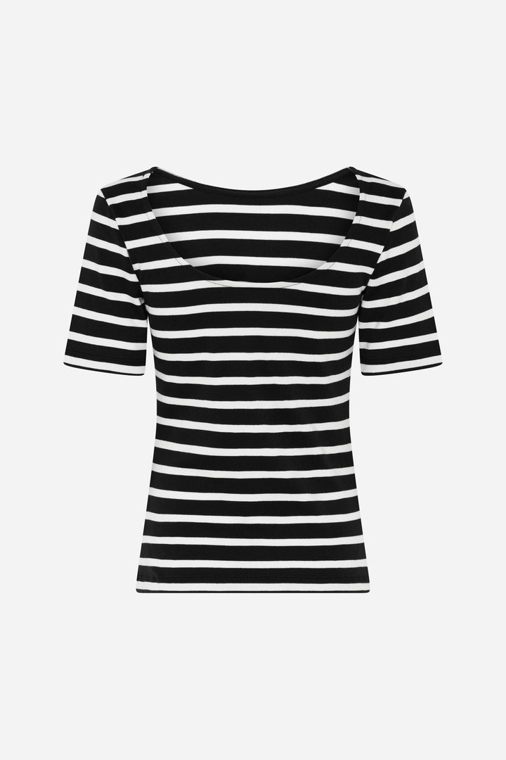 Bruuns Bazaar Women IguanuraBBBoat neck blouse T-shirts Black / Creme stripe