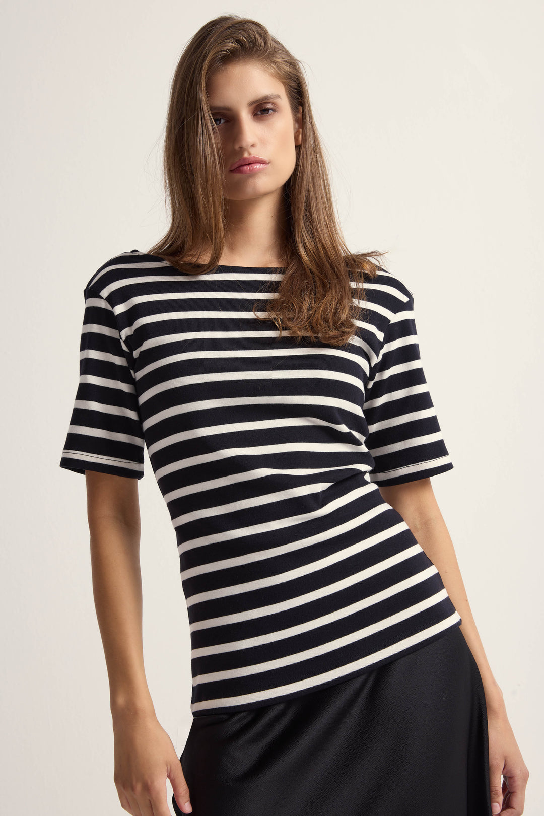 Bruuns Bazaar Women IguanuraBBBoat neck blouse T-shirts Black / Creme stripe