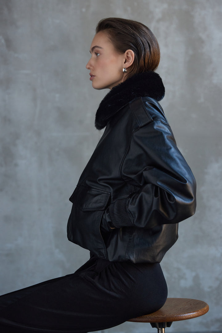 Bruuns Bazaar Women LeatherBBpilot jacket Outerwear Black