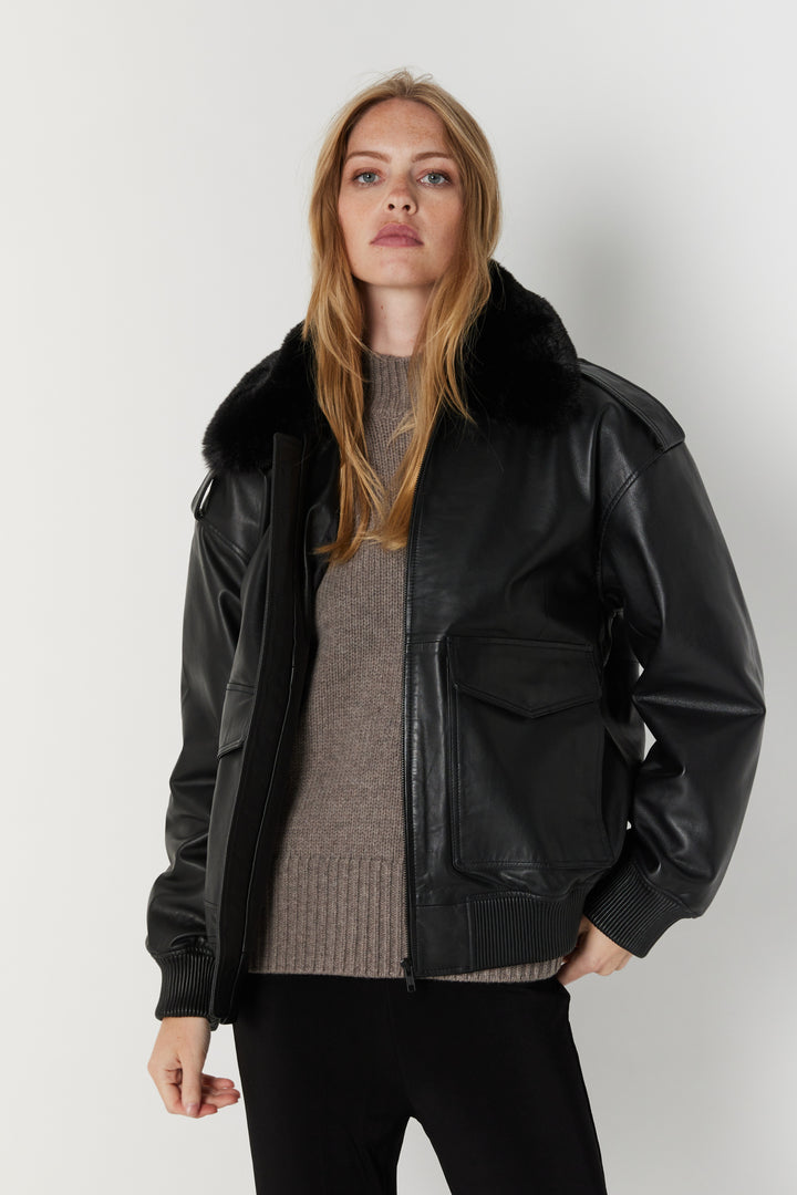 Bruuns Bazaar Women LeatherBBpilot jacket Outerwear Black