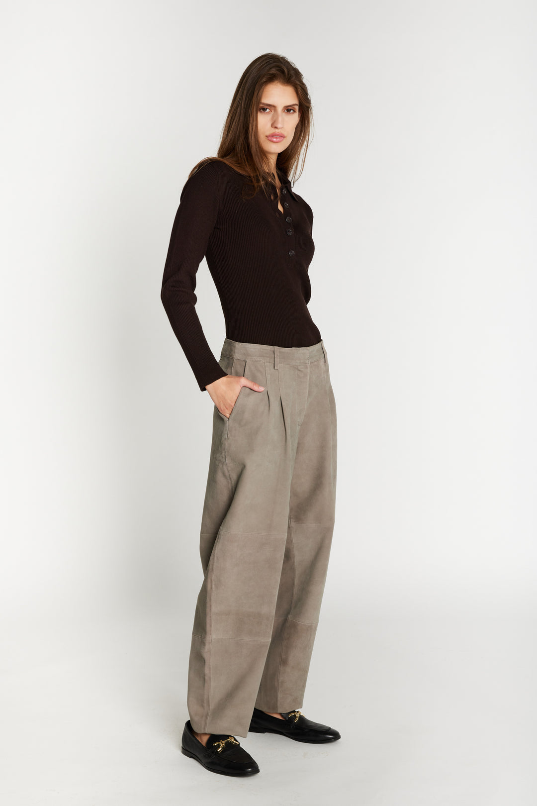 Bruuns Bazaar Women SuedaBBBarel suede pants Pants Taupe grey